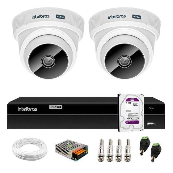 Imagem de Kit 2 Câmeras Dome VHC 1120 D HD 720p HDCVI Infravermelho de 20 metros Lente 2.8mm Intelbras + DVR MHDX 1204 com 4 Canais Multi HD + HD 1TB Purple