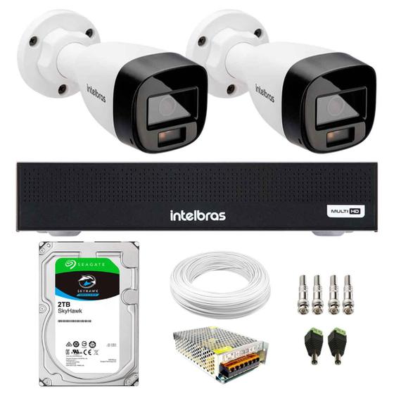 Imagem de Kit 2 Câmeras Intelbras VHD 1220 B G7 Full Color Bullet Full HD 1080p Multi HD IR 20m + DVR Gravador de Vídeo Intelbras MHDX 3004-C + HD 2TB Skyhawk