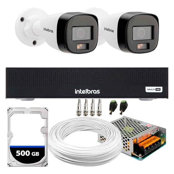 Imagem de Kit 2 Câmeras Intelbras VHD 1220 B G7 Full Color Bullet Full HD 1080p Multi HD IR 20m + DVR Gravador de Vídeo Intelbras MHDX 3004-C + HD 500GB