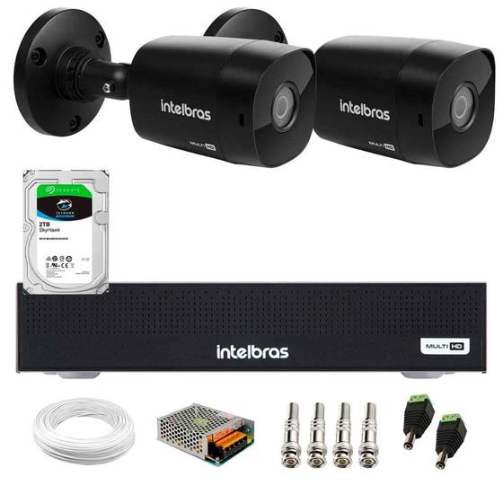 Imagem de Kit 2 Câmeras Intelbras VHD 1230 B Full HD 1080p Bullet Black G7 Visão Noturna 30m IP67 + DVR Intelbras MHDX 3004-C 4 Canais + HD SkyHawk 2TB