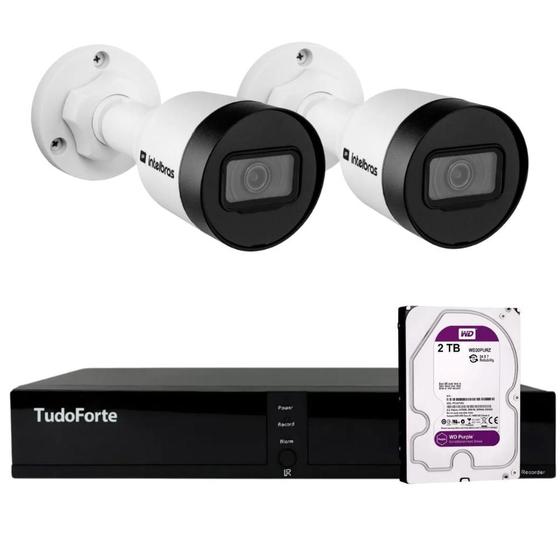 Imagem de Kit 2 Câmeras Intelbras VLP 1230 B IP Bullet Full HD 1080p IP67 Visão Noturna 30m + DVR Tudo Forte TFHDX 3304 4 Canais + HD 2TB Purple