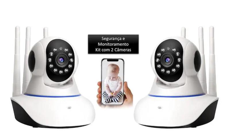 Imagem de Kit 2 Câmeras Robô IP Noturna Alarme 3 Antenas Câmera de Segurança, Monitoramento, Espiã, babá, PET