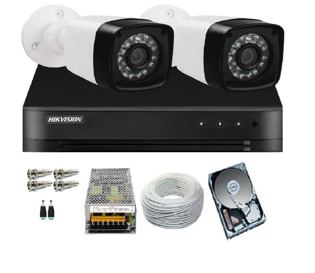 Imagem de Kit 2 Cameras Segurança 720p Hd Dvr Hikvision 4ch Alta Resolução c/Acessórios + hd 500gb