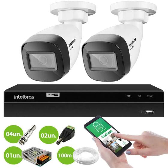 Imagem de Kit 2 Câmeras Segurança Bullet HD 720p VHD 1120 B DVR Inteligente Intelbras MHDX 1004 4 Canais