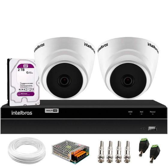 Imagem de Kit 2 Câmeras Segurança Dome VHD 1120 D 720p DVR Inteligente Intelbras MHDX 1204 4 Canais 2TB Purple