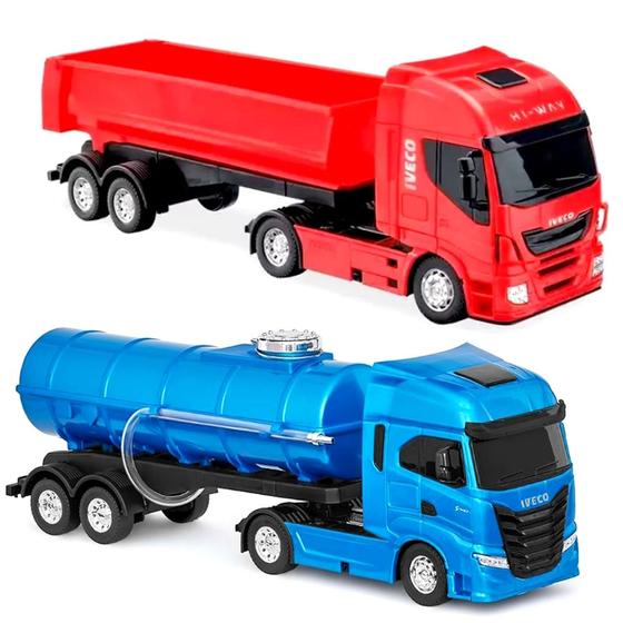 Imagem de Kit 2 Caminhão de Agua com Mangueira e Terra Basculante