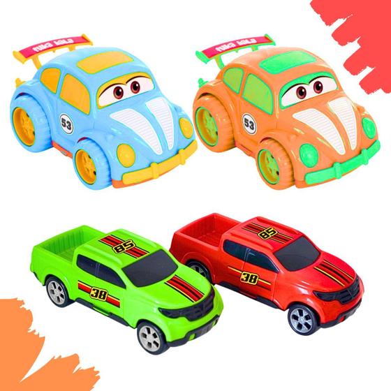 Imagem de Kit 2 Caminhonetes 2 Fusquinha Carrinho Brinquedo Criança Presente Colorido