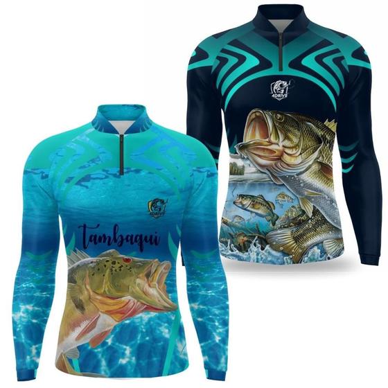 Imagem de Kit 2 Camisa Camiseta Pesca Masculina Manga Longa Proteção UV 50 Pescaria Secagem rapida