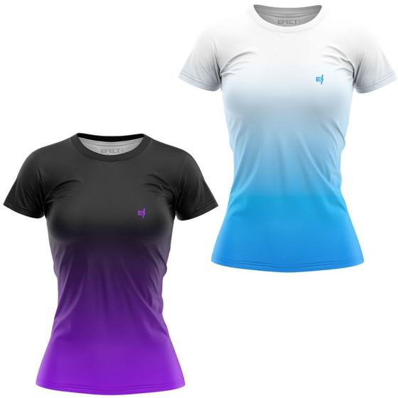 Imagem de Kit 2 Camisa Feminina Academia Blusa Fitness Caminhada Treino Manga Curta Degrade