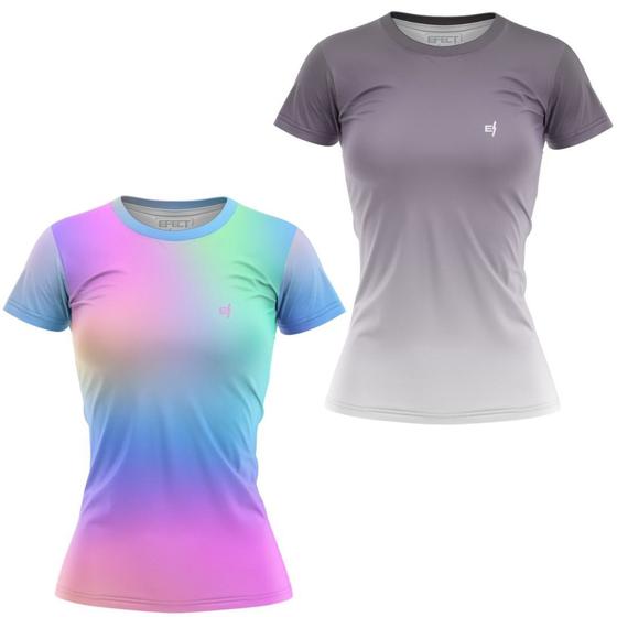 Imagem de Kit 2 Camisa Feminina Academia Blusa Fitness Caminhada Treino Manga Curta Degrade