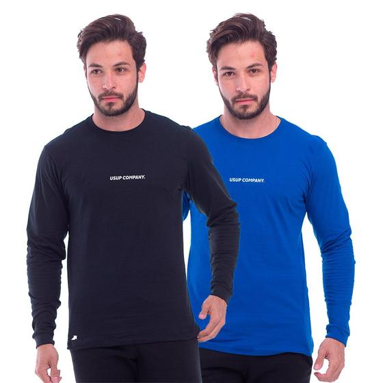 Imagem de Kit 2 Camisa Manga Longa Masculina Frio Inverno Macia Leve