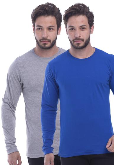 Imagem de Kit 2 Camisa Manga Longa Masculina Lisa Azul e cinza