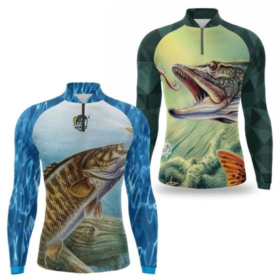 Imagem de Kit 2 Camisa pesca Manga longa protecao solar uv 50 Camiseta de pescaria com secagem rapida