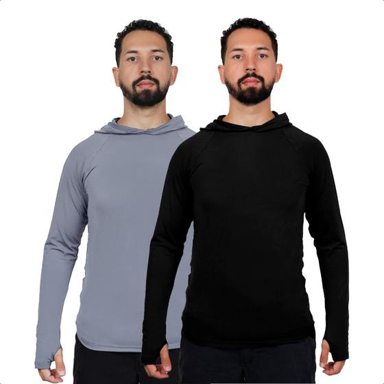 Imagem de Kit 2 Camisa Segunda Pele Masculina Térmica Frio Capuz Uv50