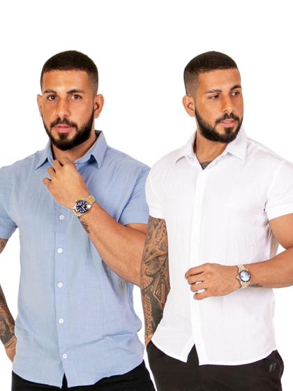 Imagem de Kit 2 Camisas Masculina Viscolinho Manga Curta