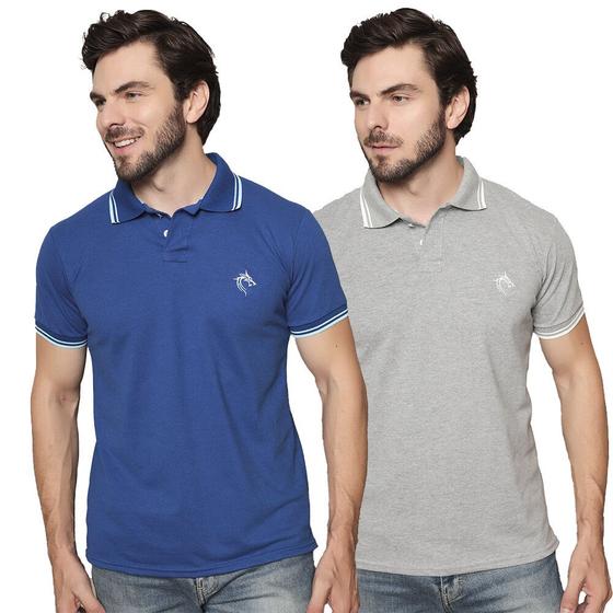 Imagem de Kit 2 Camisas Polo Piquet Polo Attack - Azul Royal e Cinza Claro