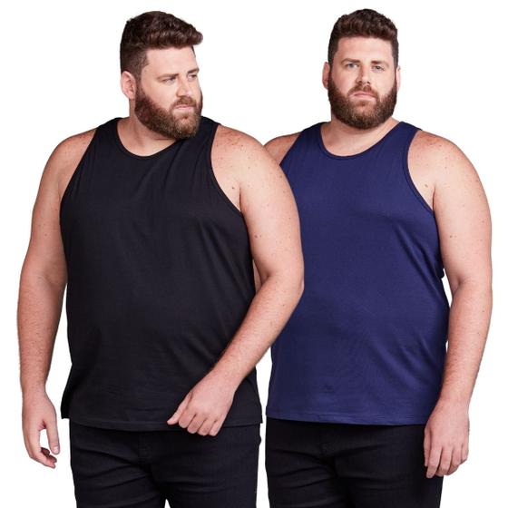 Imagem de Kit 2 Camisas Regatas Plus Size Masculina 100% Algodão