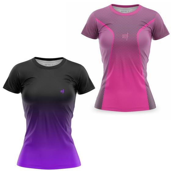 Imagem de Kit 2 Camiseta Blusa Feminina Academia Treino Fitness Camisa Dry Fit ante odor Caminhada Protecao UV