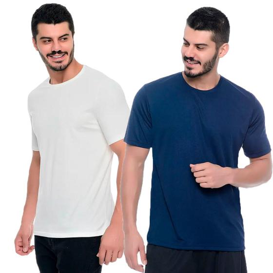 Imagem de Kit 2 Camiseta DryFit Masculina de Academia Modelagem SlimFit Para Esportes e Corrida 100%Poliester Azul Marinho e Branca