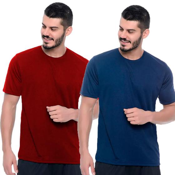 Imagem de Kit 2 Camiseta DryFit Masculina de Academia Modelagem SlimFit Para Esportes e Corrida 100%Poliester Azul Marinho e Vinho