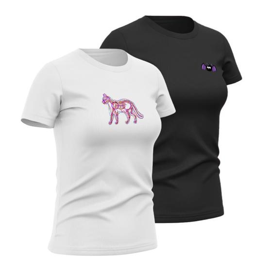 Imagem de Kit 2 Camiseta Feminina Babylook de Algodão Gola Redonda Estilo Casual Confortavel Estampada