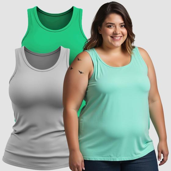 Imagem de Kit 2 Camiseta Feminina Plus Size 100% Algodão Basica Lisa 