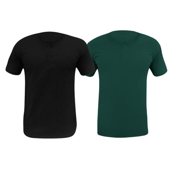 Imagem de Kit 2 Camiseta Henley Masculina Camisa Botões Gola Portuguesa Premium Gola Padre Slim