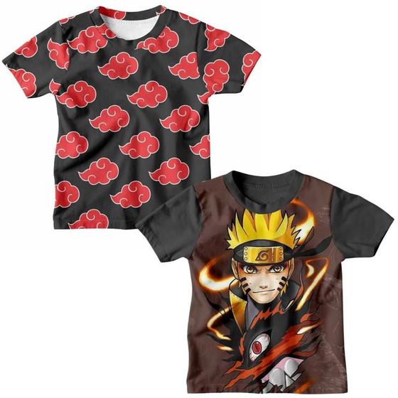 Imagem de Kit 2 Camiseta Infantil Menino Naruto Nuvem Shippuden Camisa Akatsuki