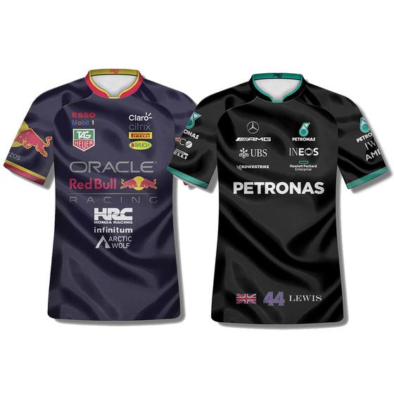 Kit 2 Camisetas F1 Formula 1 2022 Red Bull RBR Mercedes Menor preço em Kit 2 Camisetas F1 Formula 1 2022 Red Bull RBR Mercedes