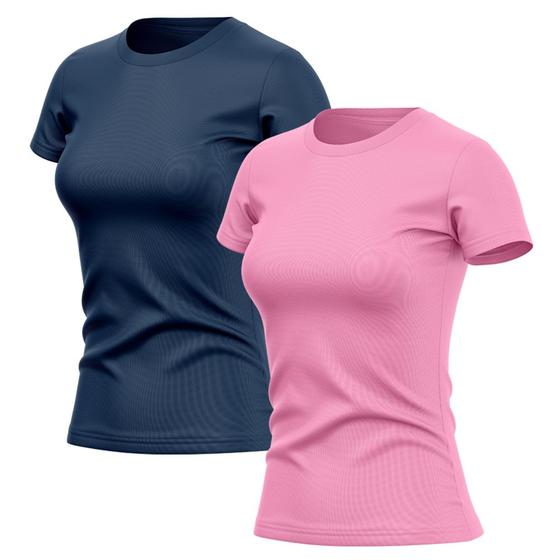 Imagem de Kit 2 Camisetas Feminina Dry Fit Básica Lisa Proteção Solar UV Térmica Blusa Academia Esporte Camisa