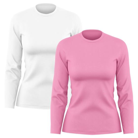 Imagem de Kit 2 Camisetas Feminina Manga Longa Dry Básica Lisa Proteção Solar UV Térmica Blusa Academia Esporte Praia