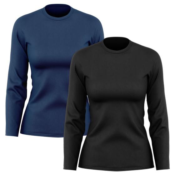 Imagem de Kit 2 Camisetas Feminina Manga Longa Dry Fit Básica Lisa Proteção Solar UV Térmica Blusa Academia Esporte Praia 05