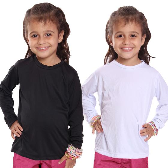 Imagem de Kit 2 Camisetas Infantil Menina Proteção UV Térmica Solar Manga Longa Camisa Praia Esporte