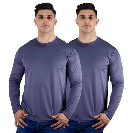 Imagem de Kit 2 Camisetas Manga Longa Masculina Dry Fit Proteção UV 50