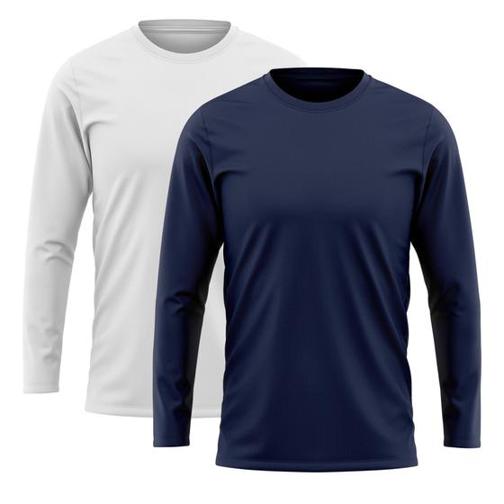 Kit 2 Camisetas Manga Longa Proteção Solar Uv50 Ice Tecido Gelado 1 Branca+1 Marinho Menor preço em Kit 2 Camisetas Manga Longa Proteção Solar Uv50 Ice Tecido Gelado 1 Branca+1 Marinho