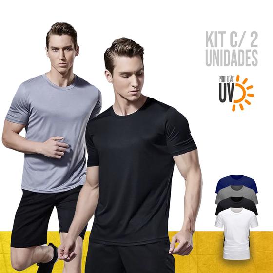 Imagem de Kit 2 Camisetas Masculina PROTEÇÃO SOLAR UV MC Dry fit Fitness Academia Corrida Praia Volley 730