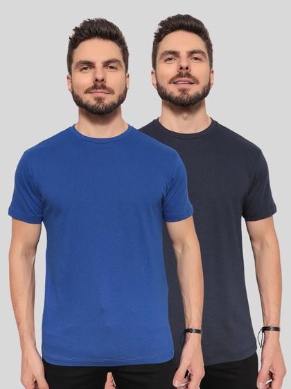 Imagem de Kit 2 Camisetas Masculinas Básicas 100% Algodão ConfortávelLinhaPremium Azul Marinho e Azul Royal