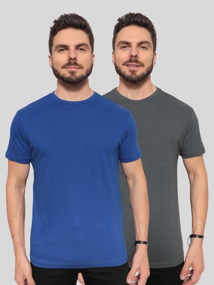 Imagem de Kit 2 Camisetas Masculinas Básicas 100% Algodão ConfortávelLinhaPremium Azul Royal e Cinza