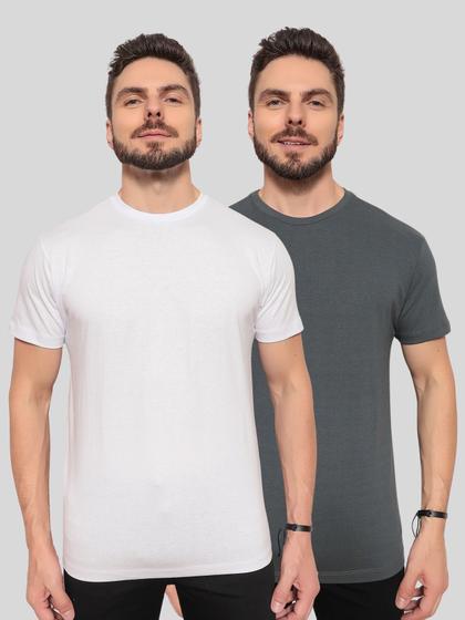 Imagem de Kit 2 Camisetas Masculinas Básicas 100% Algodão ConfortávelLinhaPremium Branco e Cinza