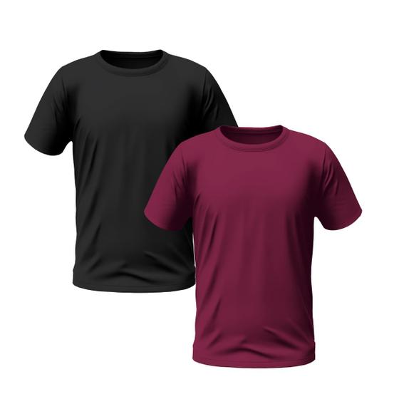 Imagem de Kit 2 Camisetas Masculinas Camisa Manga Curta Lisa Premium (Vinho, Preto)