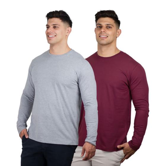 Imagem de Kit 2 Camisetas Masculinas Manga Longa 100%  Algodão Premium