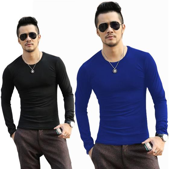 Imagem de Kit 2 Camisetas Masculinas Slim Fit Justa Manga Longa