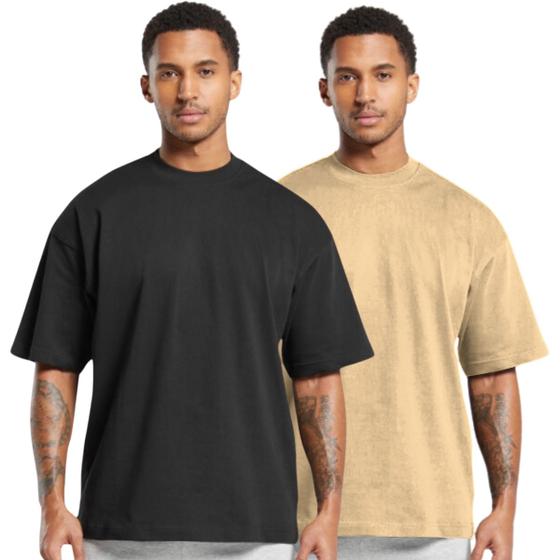 Imagem de Kit 2 Camisetas Oversized de Algodão para Academia, Fitness e Esportes com Gola Redonda Lisa