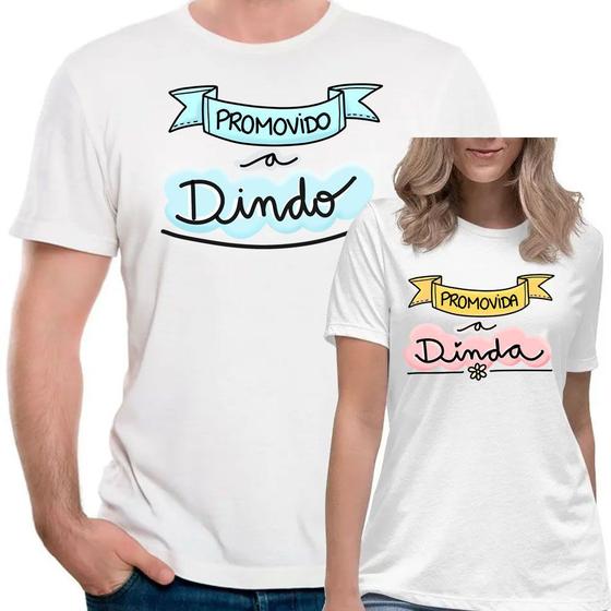 Imagem de Kit 2 camisetas promovido a dindo dinda conjunto camisetas