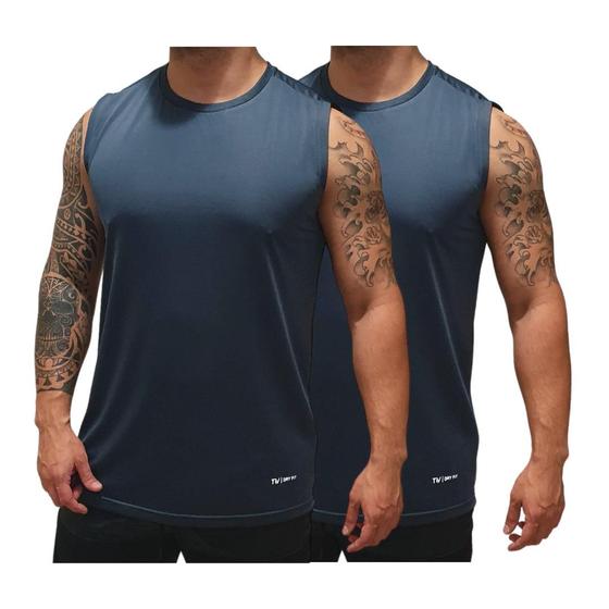 Imagem de Kit 2 Camisetas Regata Lisa  Masculina  Dry Fit  Esporte  Caimento perfeito - TRV