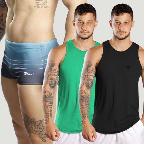 Imagem de Kit 2 Camisetas Regatas Dry 1 Sunga Estampada Boxer Premium