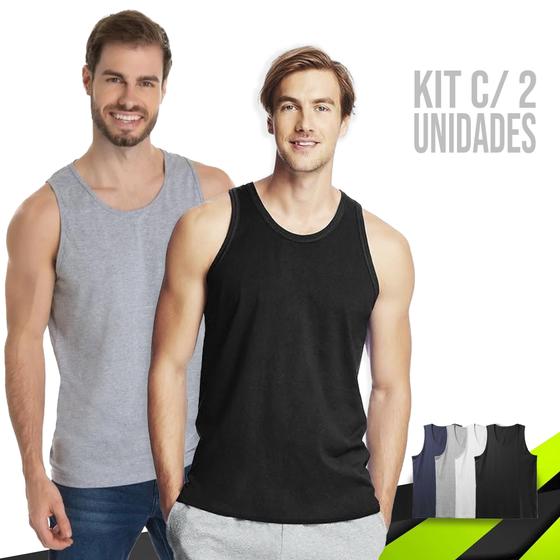 Imagem de KIT 2 Camisetas REGATAS MASCULINAS ALGODÃO Slim Fit Academia Fitness Corrida 726