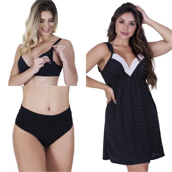 Imagem de Kit 2 Camisola Amamentação +3 Calcinha Pós Parto +2 Sutiã Bojo