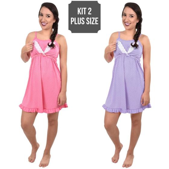 Imagem de KIT 2:  Camisola Amamentação Plus Size Pijama Mamãe