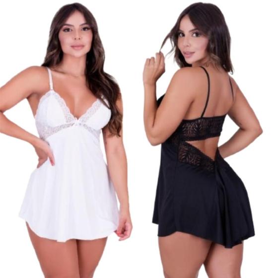 Imagem de Kit 2 Camisola Feminina Sensual Com Renda Alças Ajustáveis Sem Bojo Decote Nas Costas Linha Noite